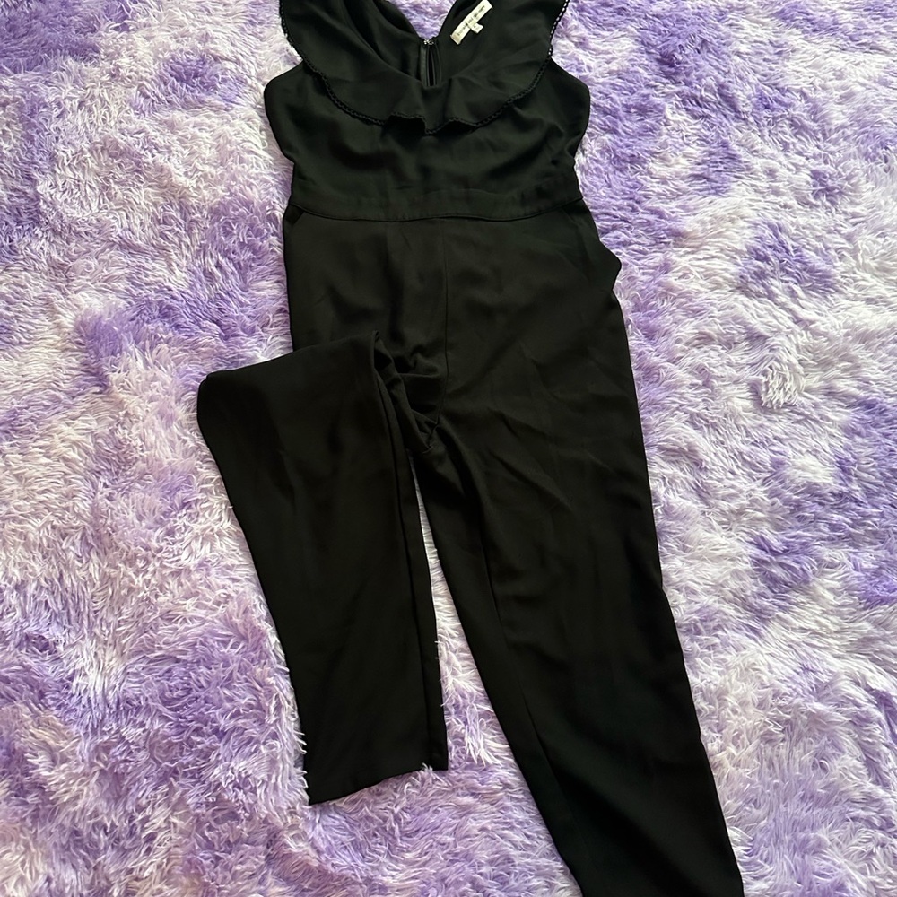 cupcakes & cashmere Black Ruffle V-Neck Jumpsuit